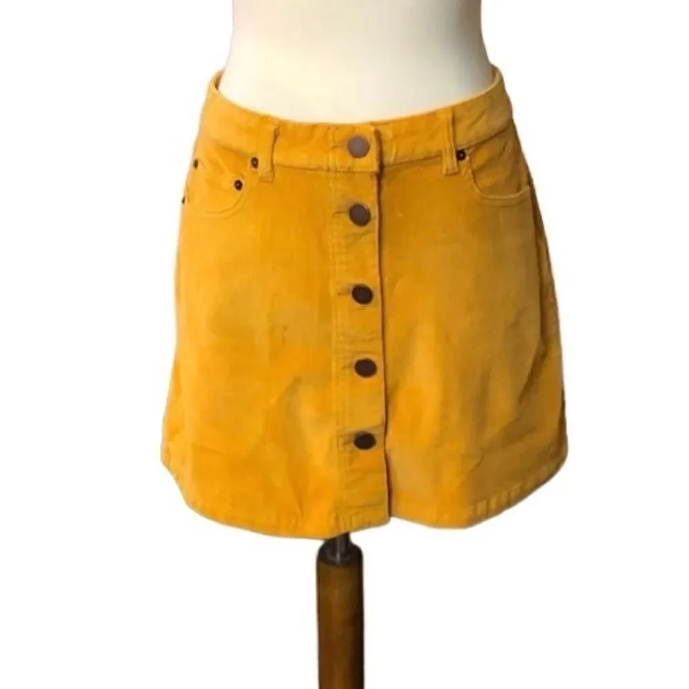 No Boundaries corduroy style vibrant orange gold button down front mini skirt